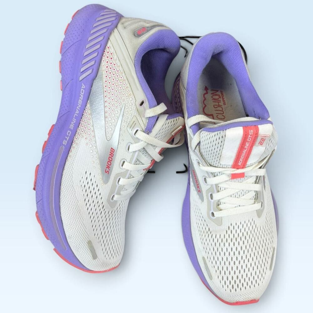Brooks Adrenaline GTS 22 Women’s 9.5B White Coral Purple Running Shoes - Picture 9 of 13